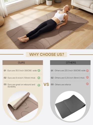 EaseUp Large Yoga Mat 73x35.5x0.4",10mm Thick Non-Slip for Home Workout - color: Brown/Beige