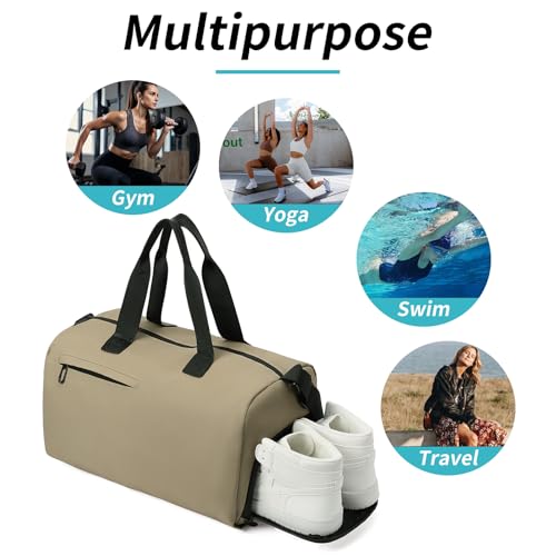 Handbag for Women Yoga Bag Large Capacity Yoga Pad Buckle with Shoe Compartment Water Bottle Sports Gym Bag Travel - color: B04-khaki