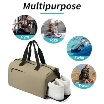 Handbag for Women Yoga Bag Large Capacity Yoga Pad Buckle with Shoe Compartment Water Bottle Sports Gym Bag Travel - color: B04-khaki