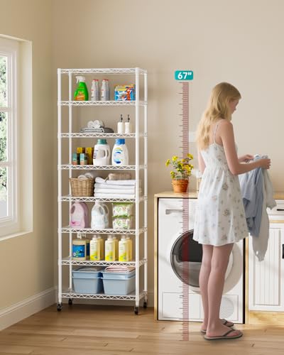 Golpart 8Tier Adjustable Storage Shelves Metal Wire Shelving Standing Shelf - color: White, size: 8-tier-12"Dx22"Wx72"H