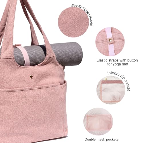 ESVAN Yoga Tote Bag Mat bag Women Shoulder Bags Carryall Tote for Travel Office Workout Gym Nurse Beach - color: Linen Pink