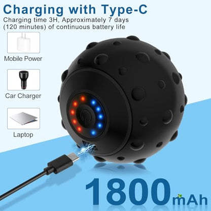 Uppye 5 Speed High Intensity Vibrating Massage Ball with USB Charging for Muscle and Deep Tissue, Plantar Fasciitis Pain Relief, Myofascial Release and Trigger Point Treatment for Back - color: Black