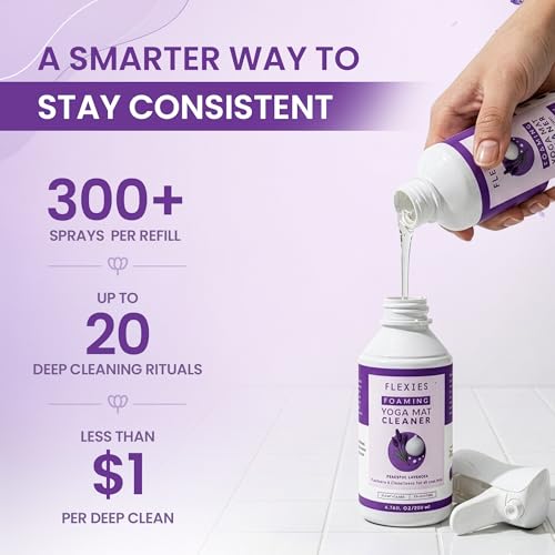 Flexies Foaming Yoga Mat Cleaner Refill Pack | Plant-Based Foaming Spray | Deep Cleans Yoga and Pilates Mats, 6.76 fl oz, Lavender - color: Refill Lavender