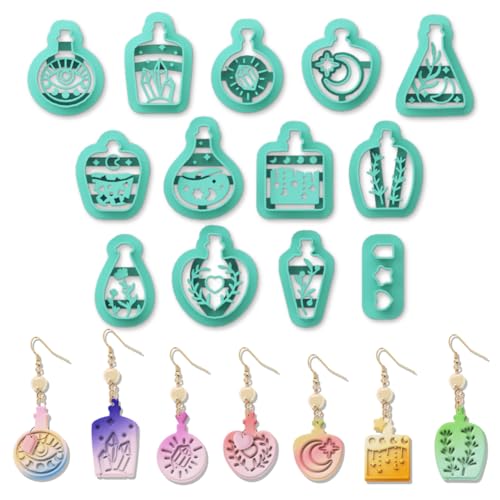 ORIGACH 13 Pcs Magic Potion Bottle Polymer Clay Cutters Set | Bottle Shape Plant Crystal Moon Themed Polymer Clay Cutters for Earring Jewelry Making - style: Magic Potion Bottle