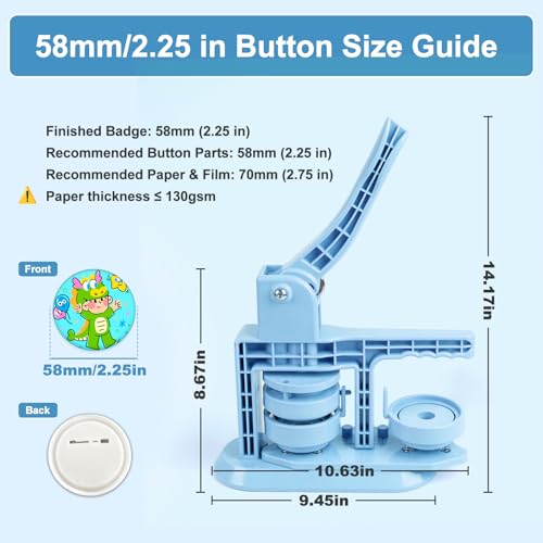 Happizza Button Maker Machine 58mm/2.25in Installation-Free DIY 58mm Blue Pin Badge Button Maker Press Machine Badge Punch Press with Free 30pcs Button Parts,Pictures,Circle Cutter - color: Blue