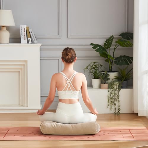 Meditation Cushion Bolster Pillow for Restorative Yoga – Supportive Cushion for Meditation, Pilates, and Relaxation – Filled with Buckwheat Hulls - Removable Cover - color: Beige, size: Rectangular (Filled with 100% Cotton)