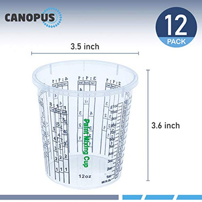CANOPUS 12-oz Paint Mixing Cups, Pack of 12 Cups with 3 Lids, Reusable and Solvent-Resistant Clear Plastic Containers for Paint, Epoxy, Resin, Oil, and Thinner - size: 12 oz