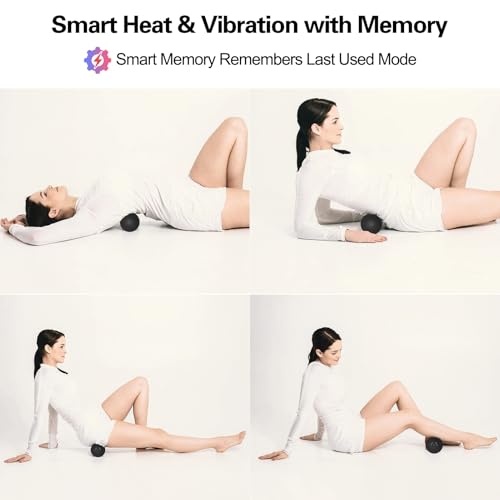 Vibrating Massage Ball with Heat, 7 Modes, Memory, Myofascial Release, Deep Tissue Muscle Recovery Ball for Trigger Point Massage - Foot, Neck, Leg, Back & Hip Flexor Release Tool (Black) - color: Black