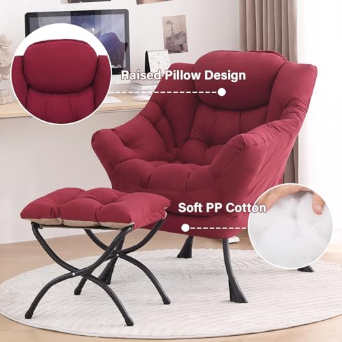 Tiita Lazy Chair with Ottoman, Comfy Reading Accent Chair, Burgundy - color: Burgundy