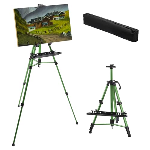 PATIKIL Artist Easel Stand, Paint Easel for Canvas Painting with Detachable Tray, Metal Tripod Easel Adjustable Height from 20 to 61 Inch for Table-Top/Floor Painting Drawing, Green - color: Green