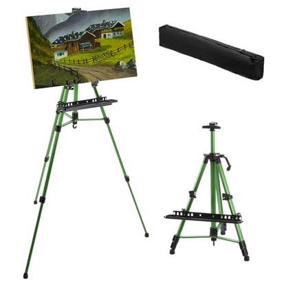 PATIKIL Artist Easel Stand, Paint Easel for Canvas Painting with Detachable Tray, Metal Tripod Easel Adjustable Height from 20 to 61 Inch for Table-Top/Floor Painting Drawing, Green - color: Green