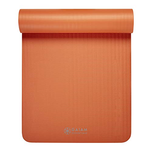 Gaiam Thick Yoga Mat, Exercise & Fitness Mat with Easy-Cinch Carrying Strap - color: Orange, size: 2/5" (10MM)