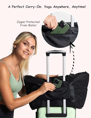 Yoga Mat Carrier: Extendable, Built-In Mat Straps & Laptop Pocket. Carry All Yoga Gym Work Accessories. Large Yoga Gym Tote Bag for Women & Men - color: Black