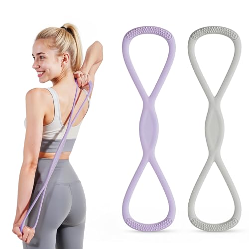 Figure 8 Resistance Band, Figure 8 Resistance Bands for Women Men,Resistance Band Figure for Working Out, Non-Slip Handles, Home Gym, Yoga & Physical Therapy - color: 15lb Purple + 25lb Gray