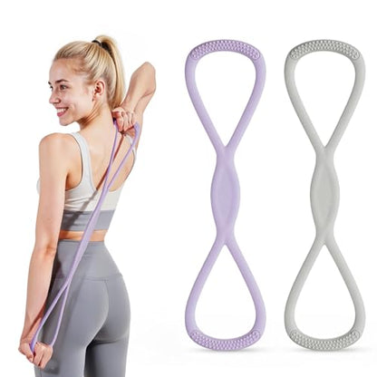 Figure 8 Resistance Band, Figure 8 Resistance Bands for Women Men,Resistance Band Figure for Working Out, Non-Slip Handles, Home Gym, Yoga & Physical Therapy - color: 15lb Purple + 25lb Gray