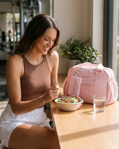 Small Gym Bag for Women - Duffle Weekender Work Duffel Carry on Tote Bag | Puffer Yoga Mat Holder Wet Compartment Coin Purse BPA-Free - color: Pink