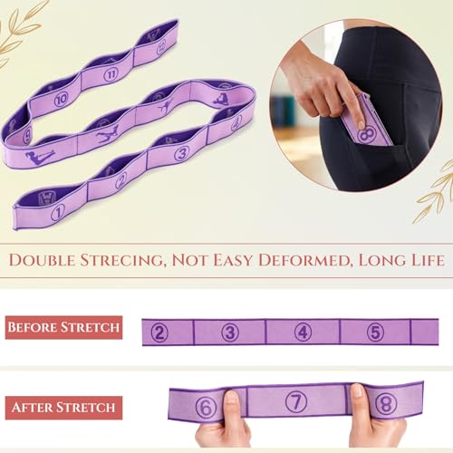 3 Pcs 8/10/12 Loops Yoga Stretch Straps Elastic Yoga Stretching Strap Multi Loop Stretch Bands for Exercise Therapy, Pilates, Dance, Gymnastics