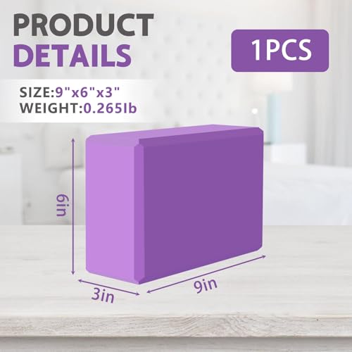 9"x6"x3" Yoga Blocks, Soft Non-Slip Surface Premium Foam Blocks, Supportive, Lightweight, Odor Resistant, Yoga Accessories for Pilates Meditation General Fitness Stretching Toning - color: Purple-1 Pack