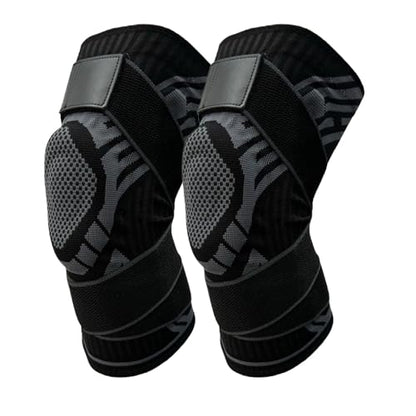 Knee joint bracket, Breathable Elastic Compression Knee Pad with Bilateral Spring-Supported Patella Gel Pads. High durability and performance suitable for jiu-jitsu, Muay Thai, wrestling, volleyball, running, cycling. Unisex (Black*2, Large) - color: Blac