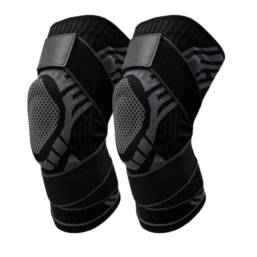 Knee joint bracket, Breathable Elastic Compression Knee Pad with Bilateral Spring-Supported Patella Gel Pads. High durability and performance suitable for jiu-jitsu, Muay Thai, wrestling, volleyball, running, cycling. Unisex (Black*2, X-Large) - color: Bl