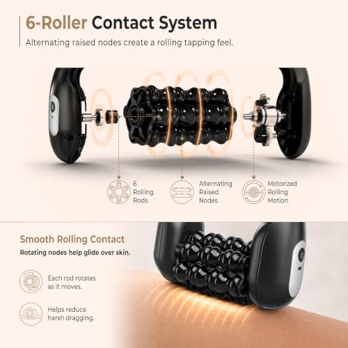 Rolling Percussion Massager with Hands-Free Dock | Electric Muscle Roller • Fitness Recovery • For Feet, Calves, Forearms, Back, Shoulders, Arms & Legs • 3 Speeds • Cordless