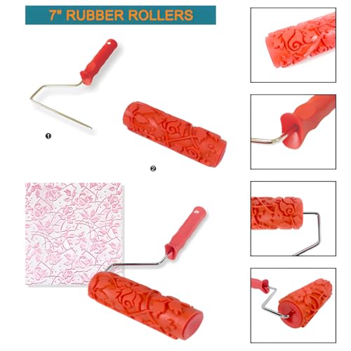 7" Texturing Roller, Patterned Textured Paint Roller, Drywall Texture Tool | Embossed Rubber Paint Roller, Decorative Art Texture Roller, Knockdown Texture Tool for DIY Household Wall Painting (BK069R) - style: BK069R