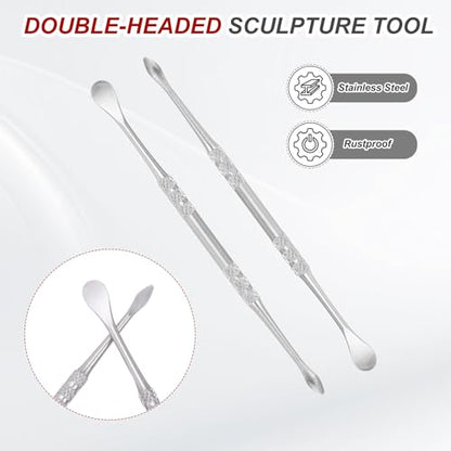 HARFINGTON 22pcs Wax Carving Tool 4.8" Double-Headed Stainless Steel Sculpture Tools Kit Modeling Engraving Sculpting Spoons for Clay Pottery Crafts Shaping, Silver Tone - color: Silver Tone