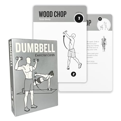Dumbbell Workout Cards, 62 Large 5"x3.5" Exercise Cards for Home & Gym, Strength Training, Muscle Building, Beginner Fitness Guide, Fitness Cards for Men & Women - style: Dumbbell