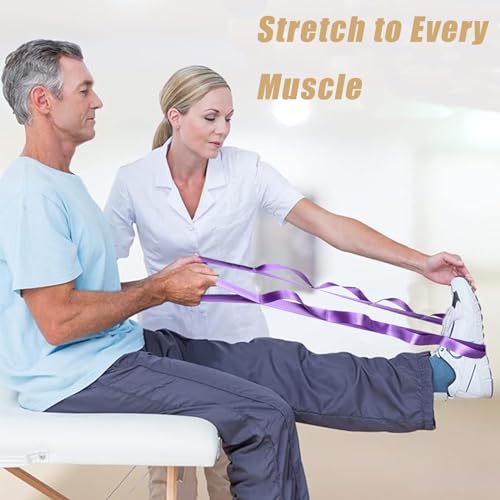 Oak-Sports Stretching Strap Yoga Strap for Physical Therapy with 10 Loops, Yoga Straps for Stretching, Upgraded Non-Elastic Stretch Band for Pilates, Dance and Gymnastics with Workout Guide - color: Purple