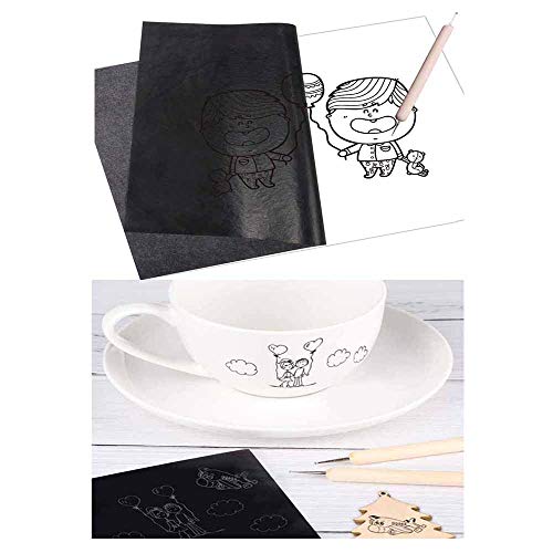Yesallwas 100 Sheets A4 Black Graphite Transfer Carbon Paper for Wood, Paper, Canvas and Other Art Surfaces with 5 Pieces Double Ended Tracing Stylus (Black) - color: A4 Black