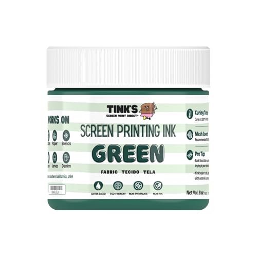 Tinks Screen Printing Ink - Green - 8 oz. | Water-Based Fabric Ink - Screen Printing, Stenciling, Tote Bags & Fabric Stamping - Non-Toxic, No Harsh Fumes - 8 oz. - color: Green