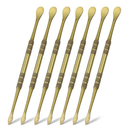 HARFINGTON 7pcs Wax Carving Tool 4.75" Double-Headed Stainless Steel Sculpture Tools Kit Modeling Engraving Sculpting Spoons for Clay Pottery Crafts Shaping, Green Gold - color: Green Gold