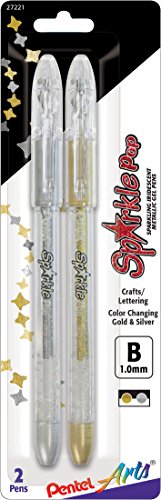 Pentel Arts Sparkle Pop Metallic Gel Pen, 1.0mm Bold Line, Gold & Silver Ink, Pack of 2 (K91PABPXZ) - size: 2 Count (Pack of 1), style: Sparkle Pop