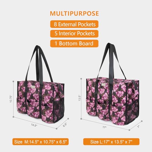 TOPDesign Utility Water Resistant Tote Bag with 13 Pockets, Zipper Closure - color: Baroque Carnation, size: Large
