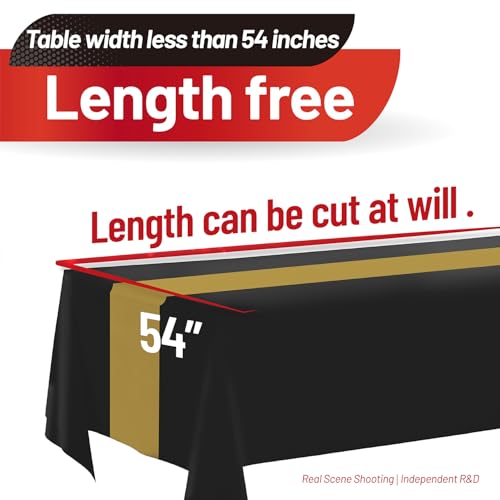 Plastic Table Cover Roll, 110 Ft X 54 In Table Cloth Disposable with Cutter | Black Gold Tablecloth Premium PEVA Plastic Table Cloth Disposable Roll with Cutter for Graduation Parties, Banquets, Dinners - color: Black and Gold, size: 1320" x 54" (Rectangu