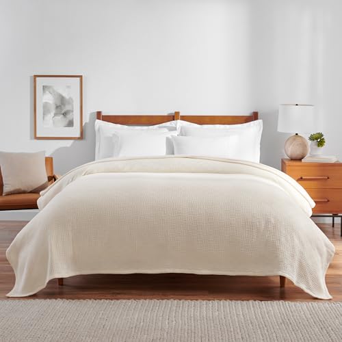 Arkwright Basket Weave Queen Blanket - Case of 4-100% Ringspun Cotton All Season Blankets, Luxury Hotel Quality, Soft on Skin, Breathable, 300 GSM for Bed, Sofa, and Chair, 90 X 90 in, Beige - color: Almond Milk Taupe, size: Queen (90x90) Case of 4