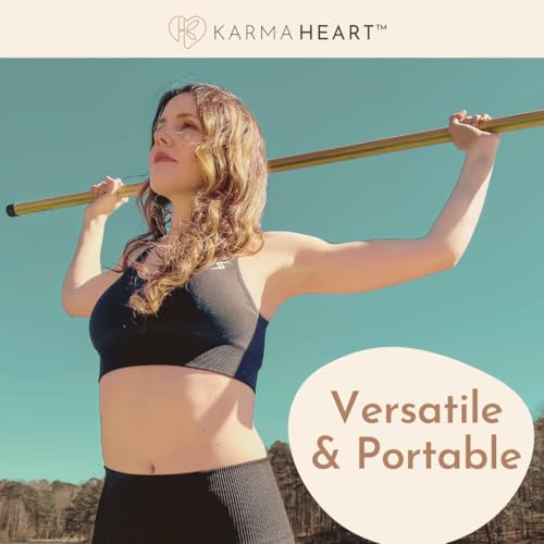 Natural Bamboo Yoga Stick (5ft): Stretch Bar with Super Sturdy Rubber Ends - Versatile Exercise Stick & Yoga Bar for Yoga, Stretching & Posture with Unlimited Access to Video Exercises