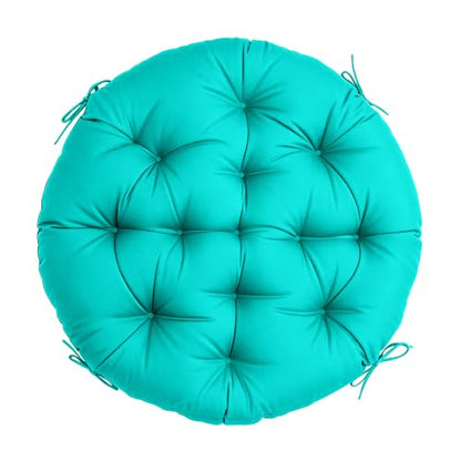 47" Round Tufted Floor Cushion, Thick Meditation Papasan with Ties - color: Lake Blue