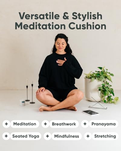 Mindful & Modern Large Meditation Cushion for Zafu Yoga - Meditation Pillow for Sitting on the Floor - Buckwheat Hull Filled Yoga Cushion with Removable, Washable 100% Cotton Cover and Carry Handle - color: Round - Black