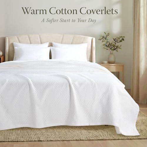 Threadmill Luxury Cotton Blankets for Queen Size Bed | All-Season 100% Cotton Queen Size Blanket | Aster Jacquard Cozy Lightweight, Soft Breathable Coverlet fits Full Size Bed, 90x92 | White - color: Aster White, size: Queen / Full