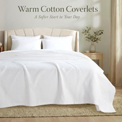 Threadmill Luxury Cotton Blankets for Queen Size Bed | All-Season 100% Cotton Queen Size Blanket | Aster Jacquard Cozy Lightweight, Soft Breathable Coverlet fits Full Size Bed, 90x92 | White - color: Aster White, size: Queen / Full