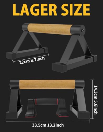 Push Up Bars 2PCS, Wooden Parallettes for Calisthenics Training | Non-Slip Base, 550 LBS Capacity, Stable Metal Structure, Solid Wood Handle, Upper Body Strength Training