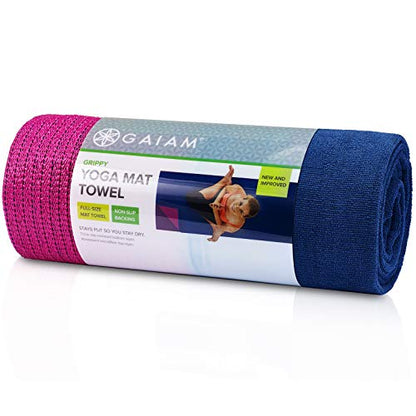 Gaiam Grippy Non Slip Yoga Mat Towel - Fast Drying Towel - Ideal For Hot Yoga - Microfiber And Machine Washable - Grip Backing
