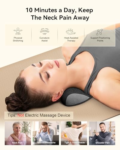 Heated Neck Stretcher for Pain Relief - Neck and Shoulder Relaxer Graphene Heated Cervical Traction Device Neck Pillow Corrector Chiropractic for TMJ Pain Relief and Cervical Spine Alignment Black