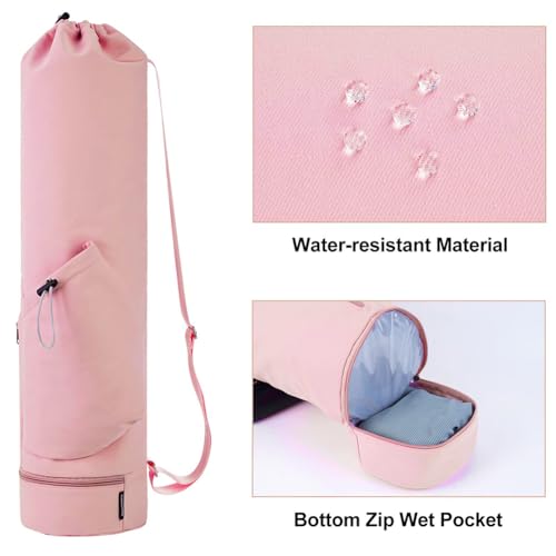 Yoga Mat Bag,Full Zip Cargo Yoga Mat Carrier Bag with Drawstring Water Bottle Pocket,Exercise Yogas Mats Carrier Holder for Women & Men - color: Pink