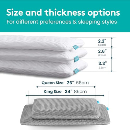 BLISSBURY Cooling Stomach Sleeper Pillow, Thin Memory Foam, 2.2 Inch - color: Cooling (White), size: 2.2"H (Queen)