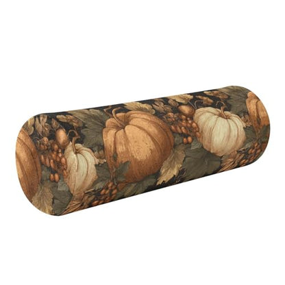 Bolster Pillow Neck Pillow Round Soft Health Memory Foam Pillows Long Cylindrical Body Pillow with Removable Cover Cute Back Yoga Brown Thanksgiving Pumpkins 17" x 5.5" - color: Brown Thanksgiving Pumpkins