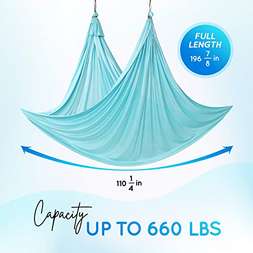 Yes4All Aerial Yoga Hammock 5.5 Yards, 198 Inches Height Aerial Silks, Yoga Trapeze Increasing Strength, Flexibility and Balance - color: C. Sea Glass Blue