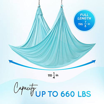Yes4All Aerial Yoga Hammock 5.5 Yards, 198 Inches Height Aerial Silks, Yoga Trapeze Increasing Strength, Flexibility and Balance - color: C. Sea Glass Blue