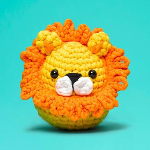 The Woobles Crochet Kit for Beginners (Sebastian the Lion) | As seen on Shark Tank, Kit includes: Easy Peasy Yarn, pre-started piece, hook, safety eyes, stuffing, video tutorials - color: Sebastian The Lion